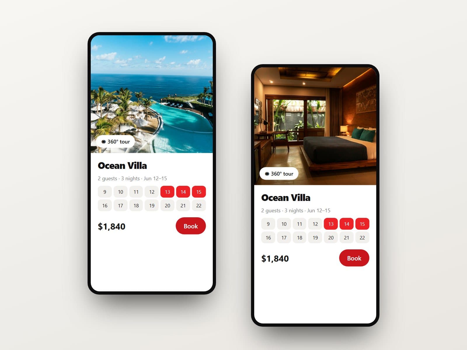 Sample: a booking app on two phones.