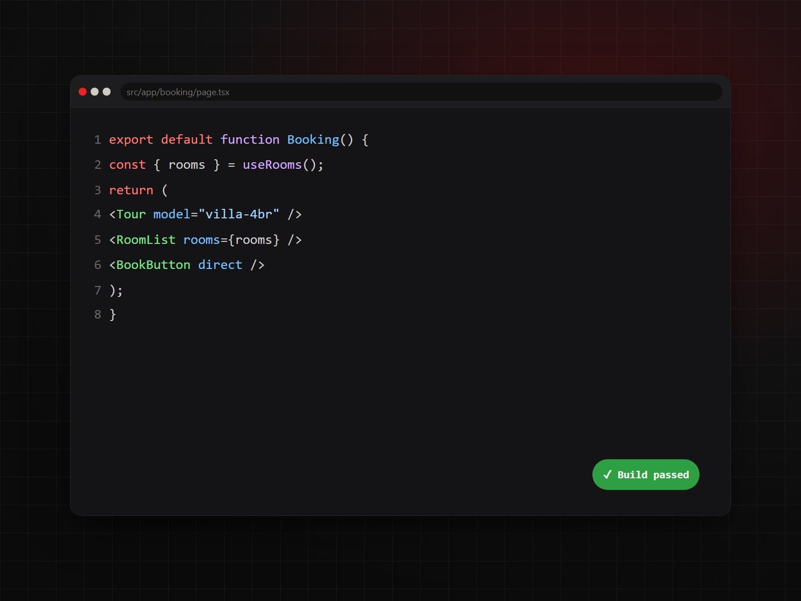 Sample: the code of a booking page.
