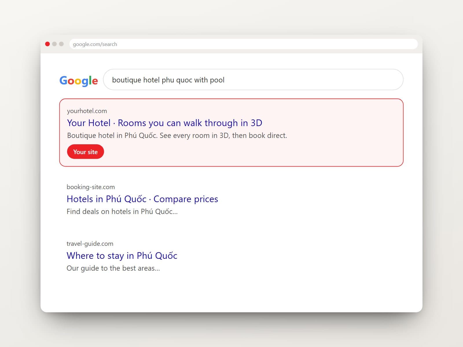 Sample: a hotel site at the top of a Google search.